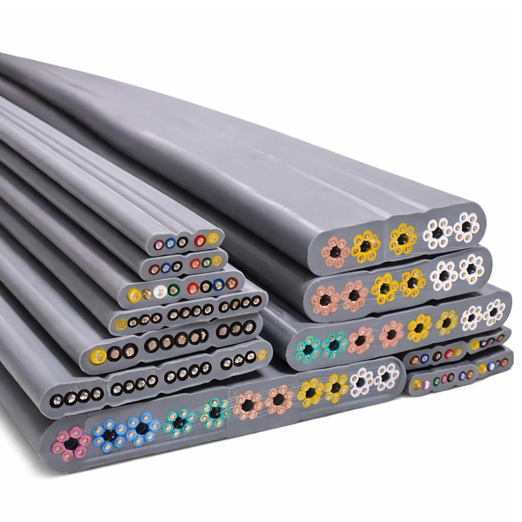 [32ft,2C] Cable Plano 4,0 Mm² 2-12 Núcleos, Cable Flexible De Movimiento, Cobre Libre De Oxígeno, Cubierta PVC Resistente Al Aceite, Para Grúas, Polipastos, Ascensores, Industria(32ft,2C)