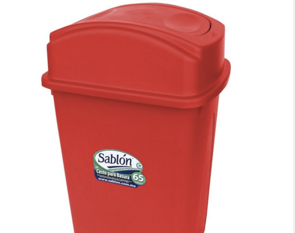 [8109RJ] Bote de Basura 65L Tapa Balancín Lateral Rojo