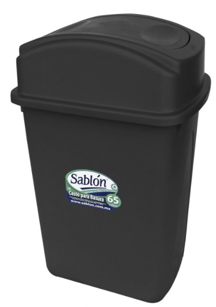 [8135NE] Bote de Basura 65L Tapa Balancín Lateral Negro
