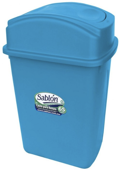 [8107AZ] Bote de Basura 65L Tapa Balancín Lateral Azul