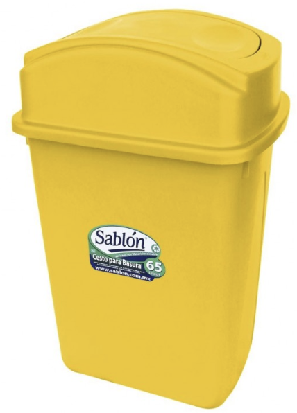 [8103AM] Bote de Basura 65L Tapa Balancín Lateral Amarillo