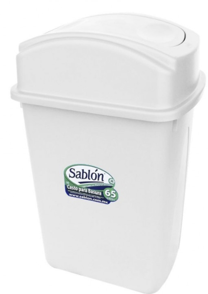 [8102BL] Bote de Basura 65L Tapa Balancín Lateral Blanco