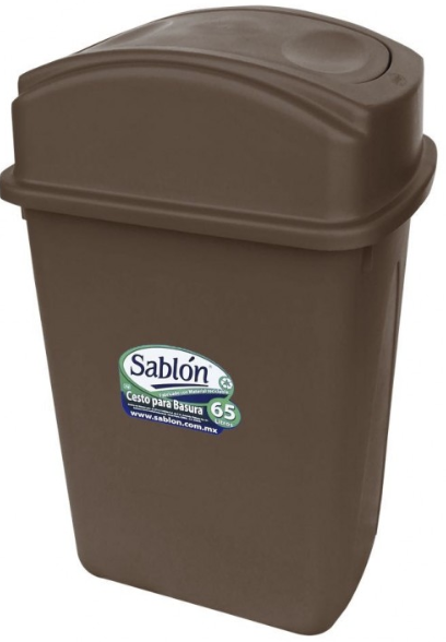 [8100CA] Bote de Basura 65L Tapa Balancín Lateral Café