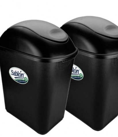 2 Pack Cesto Jumbo 26L Negro con Tapa Balancín en Color Gris
